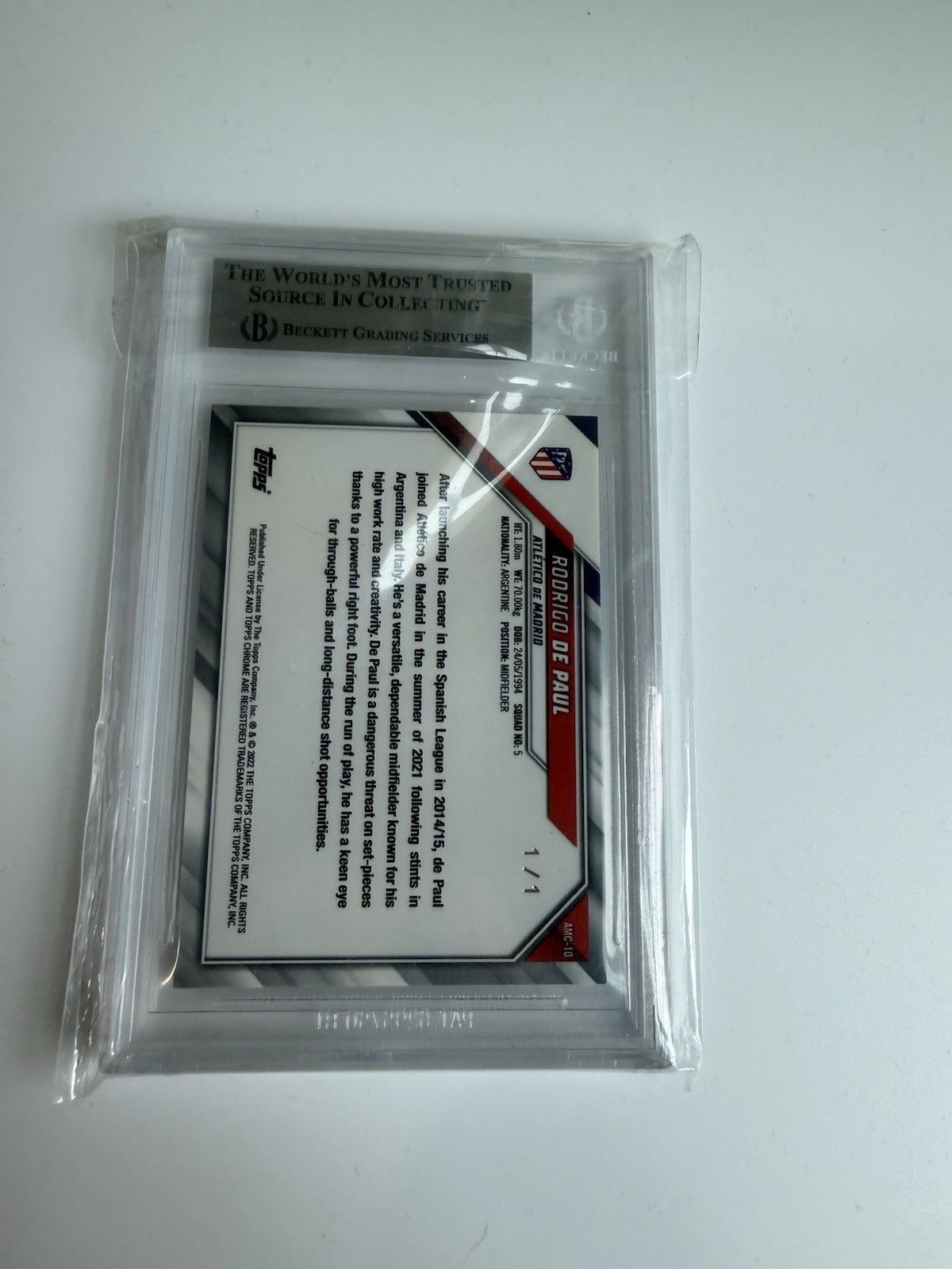 2021-22 Topps Chrome Rodrigo De Paul Superfractor 1/1 BGS 9 view 2