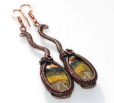 Bumble Bee Jasper Copper Wire-Wrapped Earrings 3