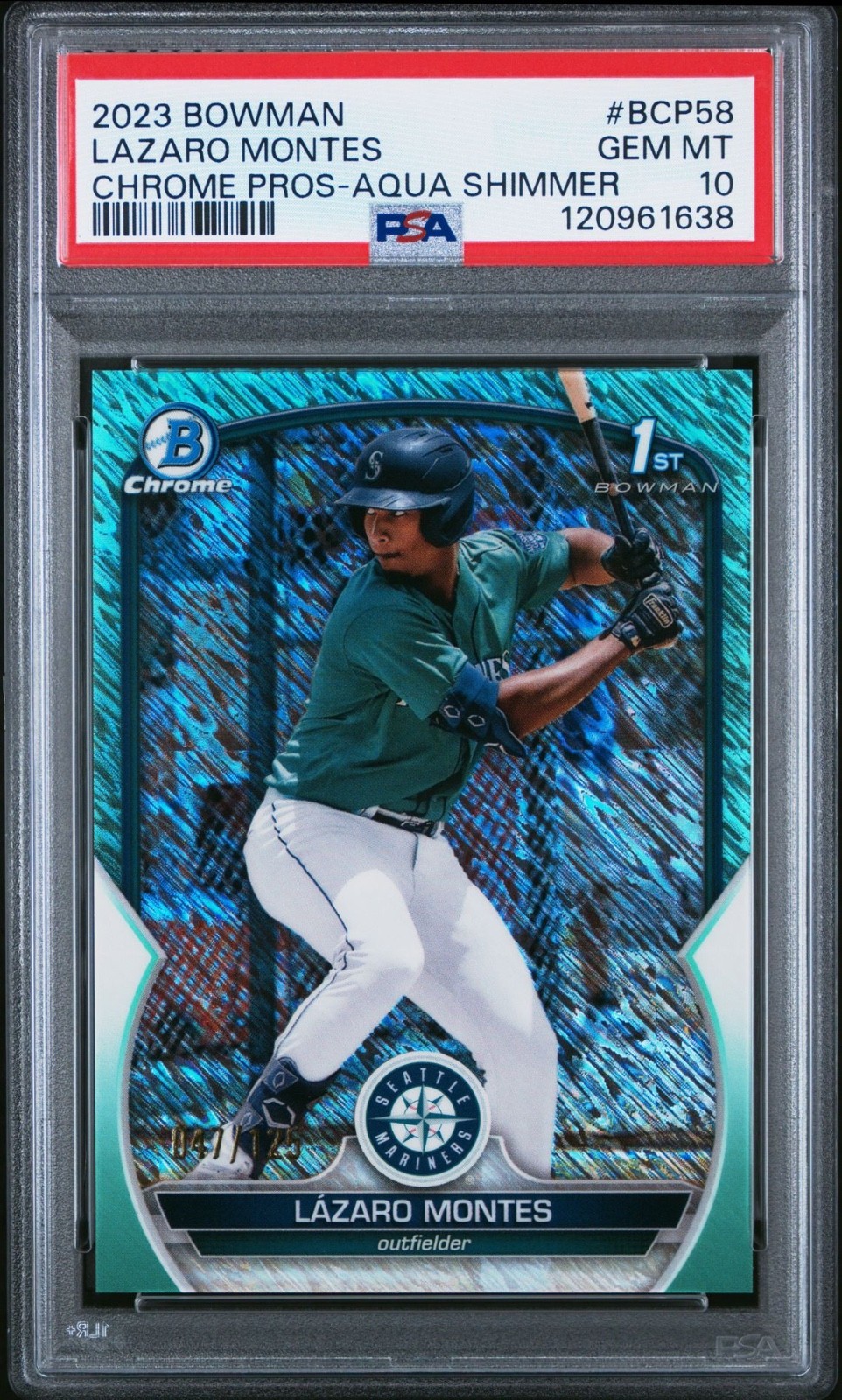 2023 Bowman Chrome Lazaro Montes Aqua Shimmer Refractor /125 #BCP-58 PSA 10 Gem
