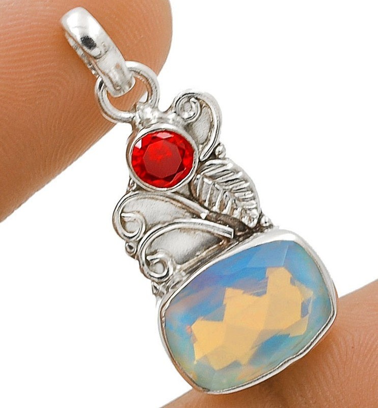 3CT Natural Fire Opalite 925 Sterling Silver Pendant Jewelry 1 1/4" Long @13-4