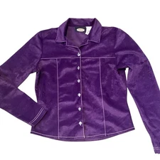 Vintage Jordache Fashion Purple Velvet Long Sleeve Button Up Size Medium Western