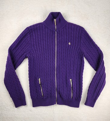 Ralph Lauren Purple Cable Knit Full Zip Sweater Cardigan RLL