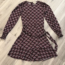 Michael Kors Chandelier Smocked-Cuff Dress Size S Belted Long Sleeve EUC