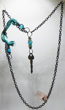 Kris Lanae by Creative Coop JW0325 Necklace w/ Blue Ribbon & Key 28" Long