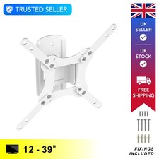 TV Wall Bracket Mount Tilt & Swivel for 12 - 39" Monitors White Full Motion