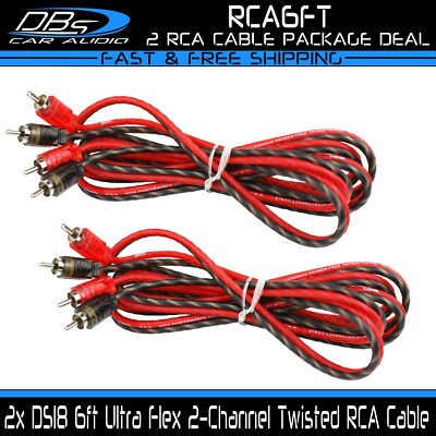 2x DS18 6 ft 2 Channel RCA Cable Shielded Twisted Audio Signal Interconnecter