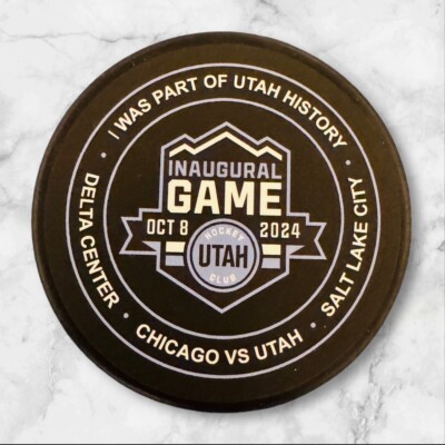 UTAH HOCKEY CLUB INAUGURAL GAME LOGO PUCK SGA 10/8/24 MAMMOTH NICE!!