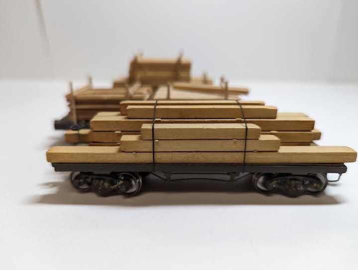 HO Scale Model Railroad Flatcars loaded with lumber highly detailed
