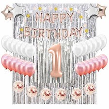 1st Birthday Complete Rose Gold Silver Balloon Party Decoration Supplies