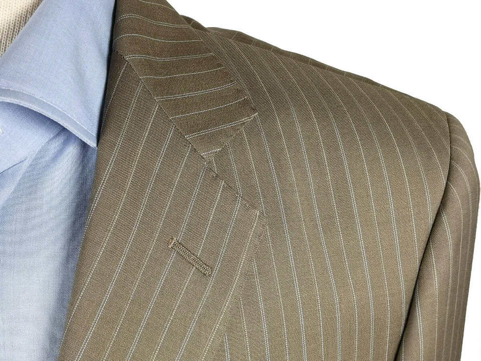 Traje Luigi Bianchi 40R Marrón Cacao Claro Rayas 3 Botones 140s Woo Foto 2 de 4
