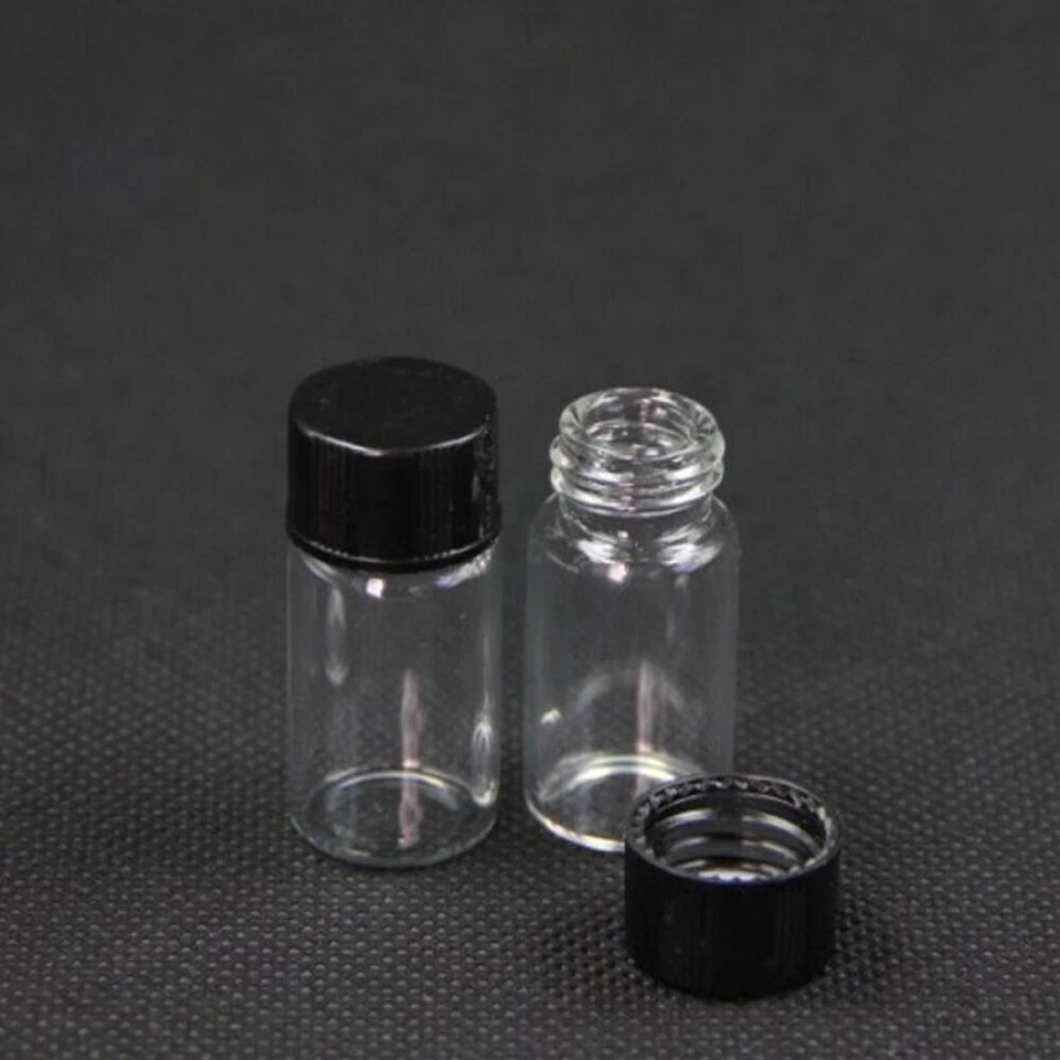 10pcs 3ml Small Clear Cute Glass Vials Bottles Containers with Black Screw Cap - Image 2 of 4
