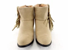 Women's Suede Boots, Easy USA ~ Beige, 2½ Inch Heels, Fringe Sides, Sizes 6-10