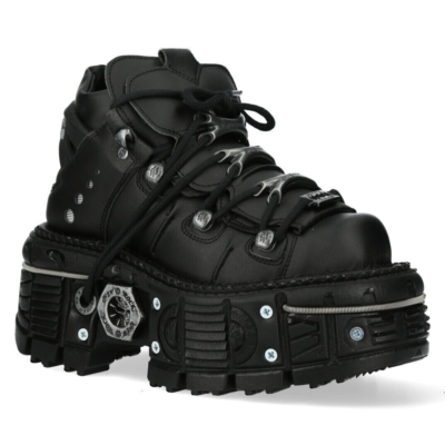 NEW ROCK ANKLE BOOT BLACK IMPERFECT WITH LACES M-TANK006C-V1 QOOZA