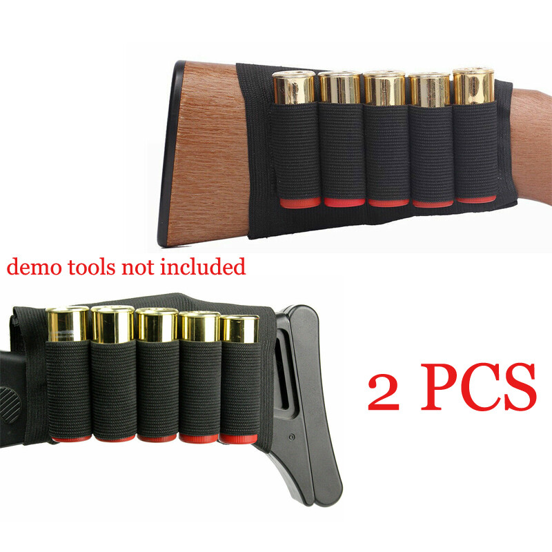 2PCS Tactical 5 Round Shotgun Butt Stock Shell Holder Ammo Pouch Carrier 12/20GA