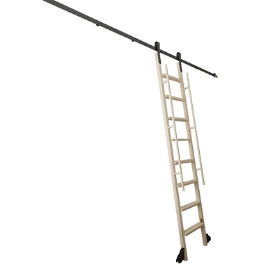 Glab Handle Knotty Pine Wood Ladder,Fit FD Black Track Library Sliding Hardware