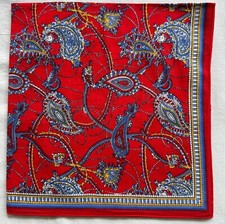 Vintage Bandana Red Cotton Blue Flourish Floral Paisley Kerchief Handkerchief 20
