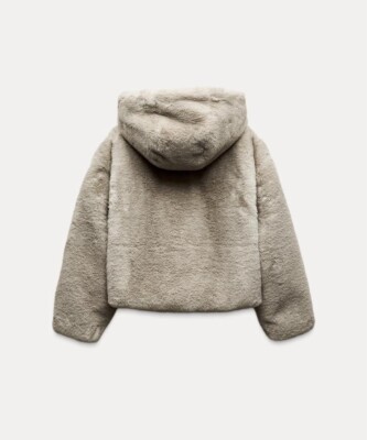 ZARA S ボア生地保温フード付きアノラック エクリュ ファー ブルゾン ZARA SHORT FAUX FUR COAT WITH HOOD LIGHT CAMEL NEW FW24/25 XS-XXL