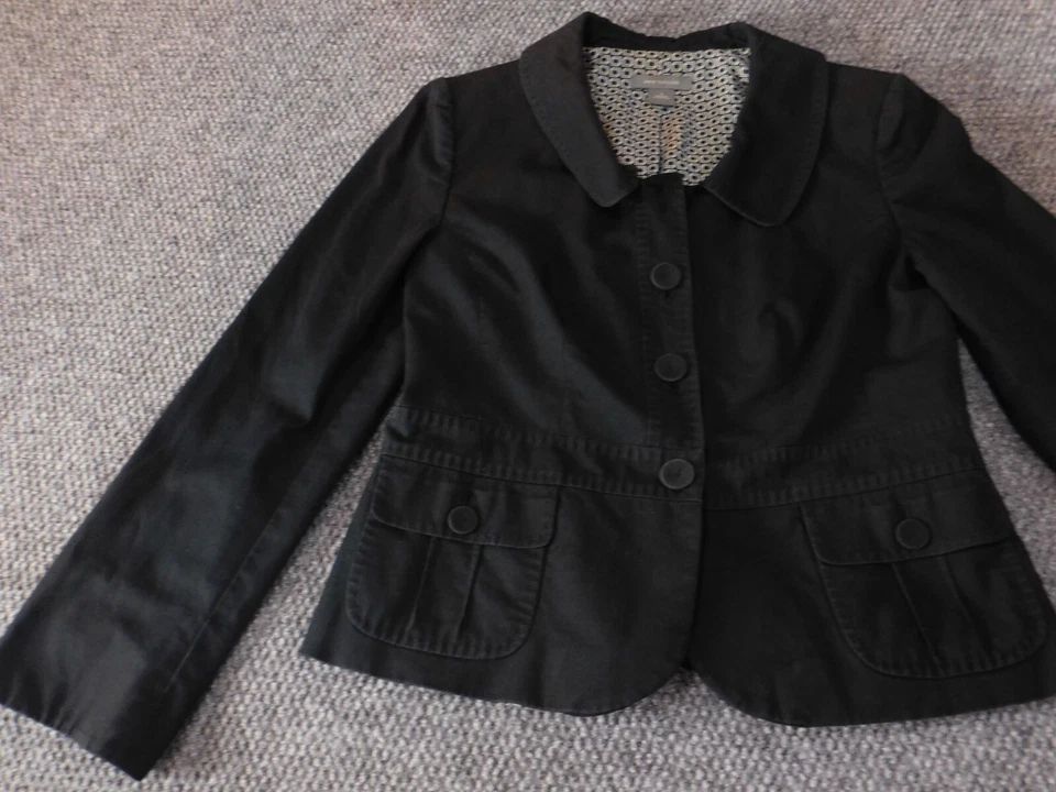 Chaqueta Ann Taylor 6 Negra Mujer Blazer Botón Clásico Informal Algodón Elástico Foto 3 de 4