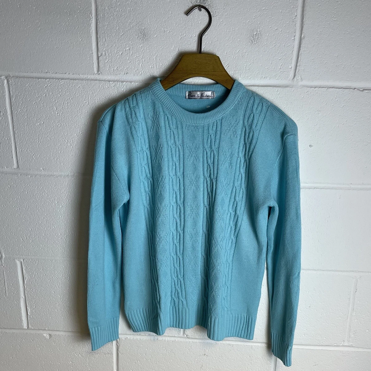 Vintage Cable Knit Jumper Womens Small Medium Blue Chunky 90s Made In UK  Retro