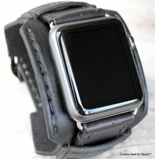 Black leather watch strap for Apple watch M16