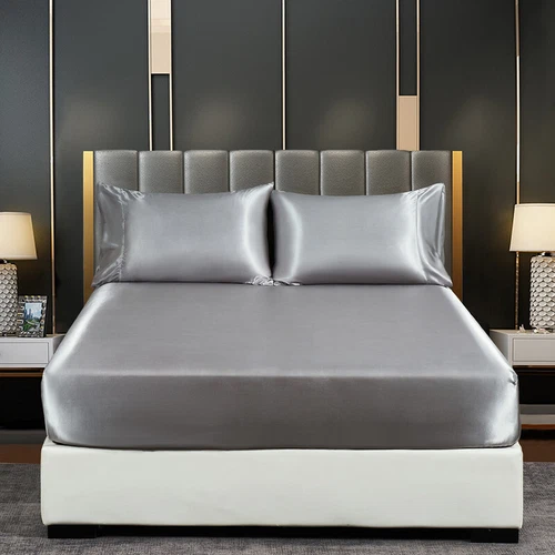 Satin Imitation Silk 4 piece Bedding Set Silk Bed Sheet Silk Quilt Cover Bedding - Picture 8 of 37