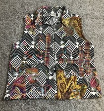 Chico's Womens Open Front Vest Black White Colorful Artsy Festival Size 2