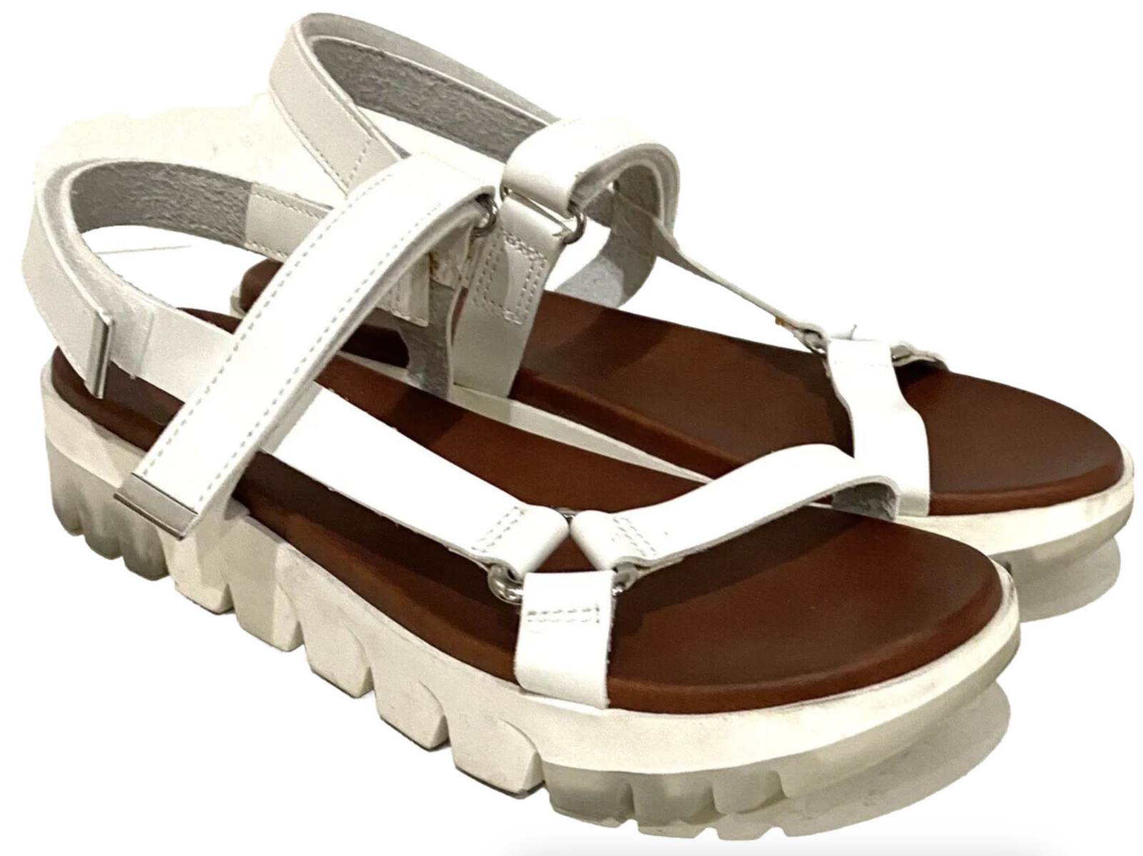 SAOLA Mia sandali scarpe donna flatform caviglia bianco vegan pelle suola gomma misura 9 5