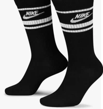 Nike Sportswear Essential Crew Socks 3 Pairs Black White DX5089-010 Mens Sz 8-12