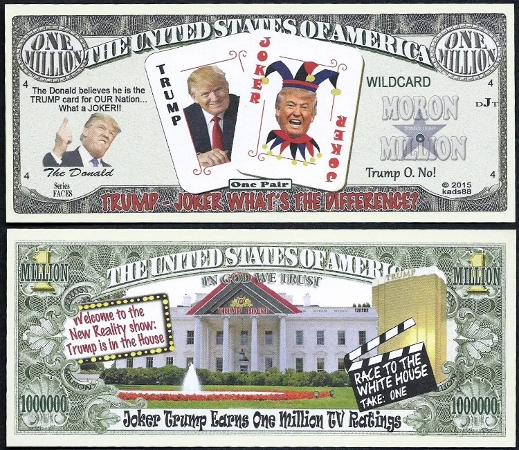Donald Trump the Joker Million Dollar Bill Funny Money Novelty Note +FREE SLEEVE