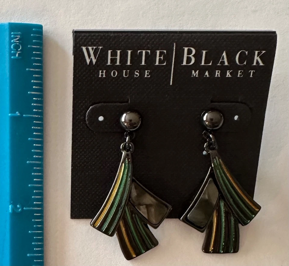 WHITE HOUSE BLACK MARKET Green & Black Earrings Dangle NEW - Image 3 of 4