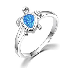 Hawaiian Beach Blue Opal Turtle Rings Sliver Fire Opal Rings For Women Girls
