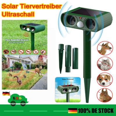 Solar Powered Ultrasonic Animal Repeller Outdoor Bird Cat Dog Sound Repellent~