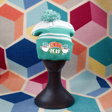 FRIENDS Central Perk Beanie Winter Hat Knitted White Green Striped One Size