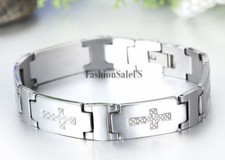 Men's Stainless Steel Cross Bracelet Cool Wristband Chain Silver Tone Bangle