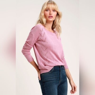 Lulu's Pink/Mauve Lightweight Oversized Pointelle Sweater Size