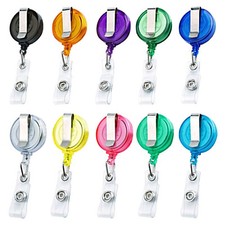 10pcs Translucent Color Retractable ID Badge Reels with Alligator Swivel Clip