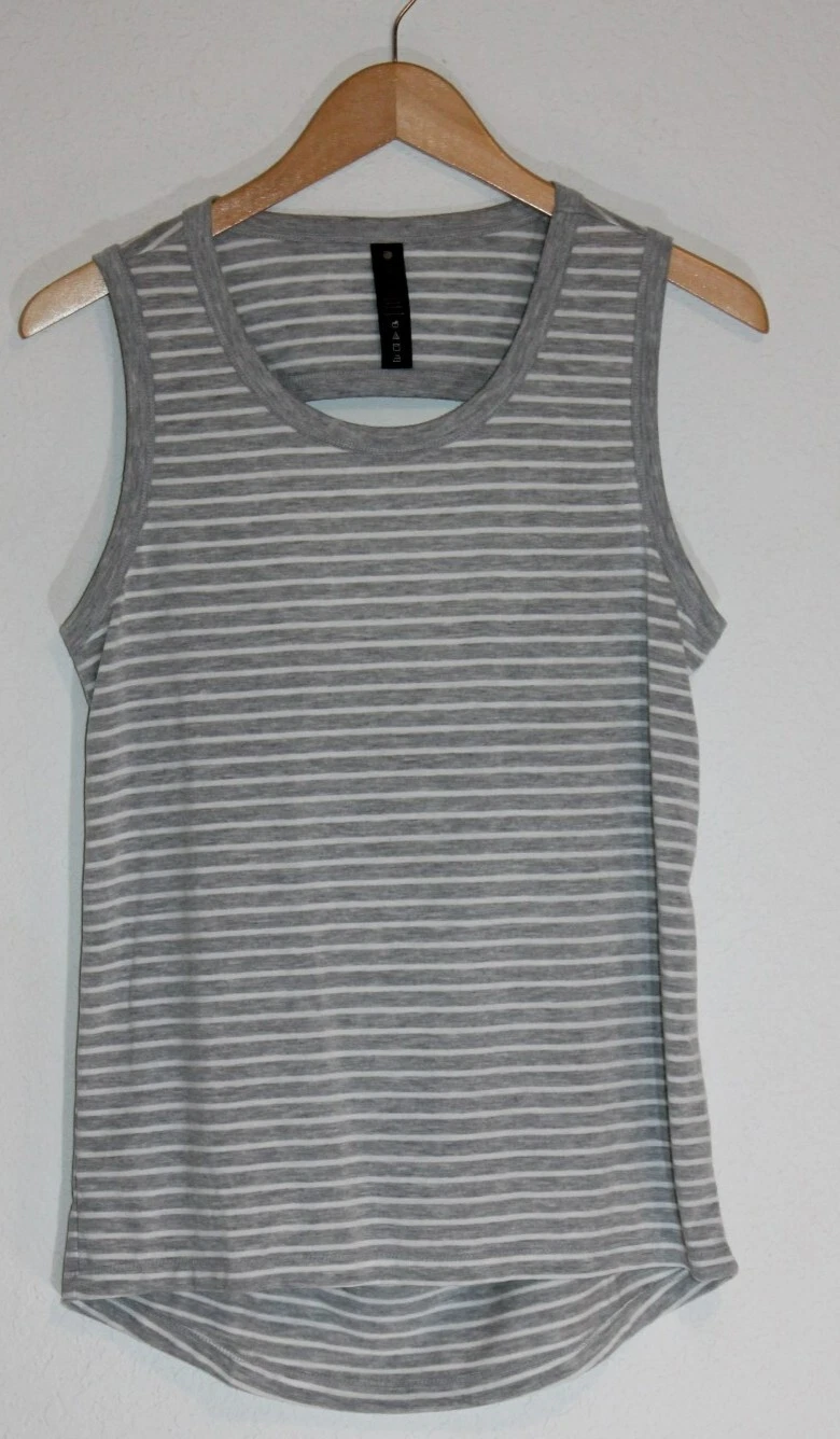 yogalicious gray/white stripe open back workout tank-top