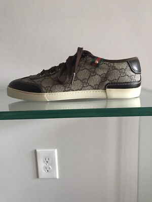 AUTHENTIC GUCCI 204283 37 G CANVAS LEATHER LACE UP SNEAKERS SIZE