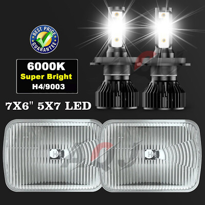 For Dodge D150 D250 D350 Ram 50 7x6'' 5x7'' H4 LED Headlight H6054 Hi Lo Beam DRL