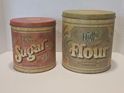 Fluffy Flour ヴィンテージ ブリキ缶 2 Vintage Canister Fluffy Flour and Brite White Sugar Nesting Tins