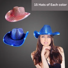 30 Pack LED Light Up Cowboy Cowgirl Hats Western Bachelorette Party Favors