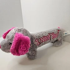 HugFun Cotton Candy Grey Dachshund I Woof You Plush Stuffed Animal Weiner Dog