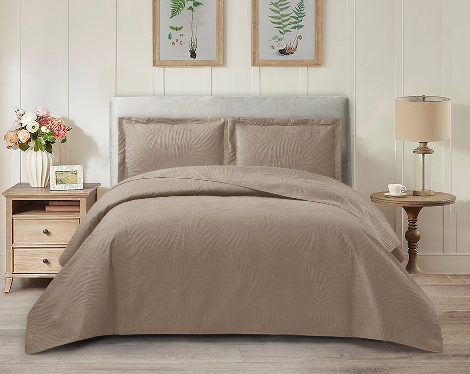 Bedspread 3 Piece Emboss Quilted Comforter Bedding Set Bed Throw Reversible King - Image 4 of 4