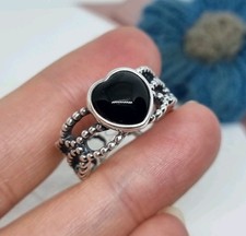 BOXED Genuine Pandora Mi Amor Black Onyx Heart Ring  Size 58 💕 S925 ALE 