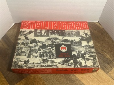 Vintage Stalingrad WWII Board Game Cards Have Been Punched and Played In Box .