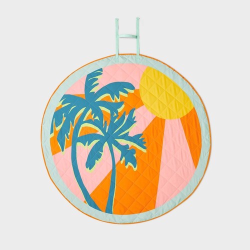 Sun Squad Picnic Blanket Lightweight Portable Retro Palm 60"x60" Round