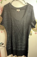 LEI Black Metallic Knit Sweater Dress Size XL Short Sleeve Cable Knit