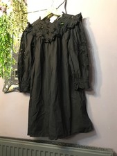 Mango size s 6-8 black long sleeve smock dress  cut out bodice  holiday
