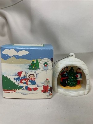 1983 Avon Winter Fun Eskimo Couple Igloo Penguin Christmas Tree Ornament