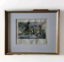 Antique Small Coloured Etching Engraving Print Otter Hunting circa 1905 Alken
